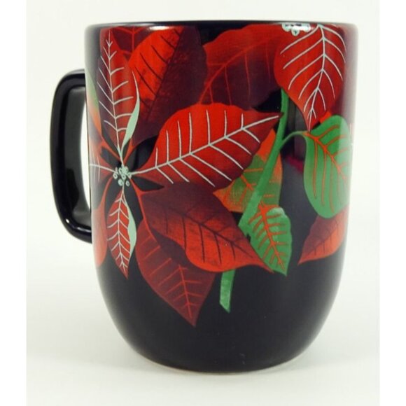 2020 Starbucks Christmas Mug Pointsettias Floral Red Dark Blue 12oz Siren Logo - Picture 4 of 8